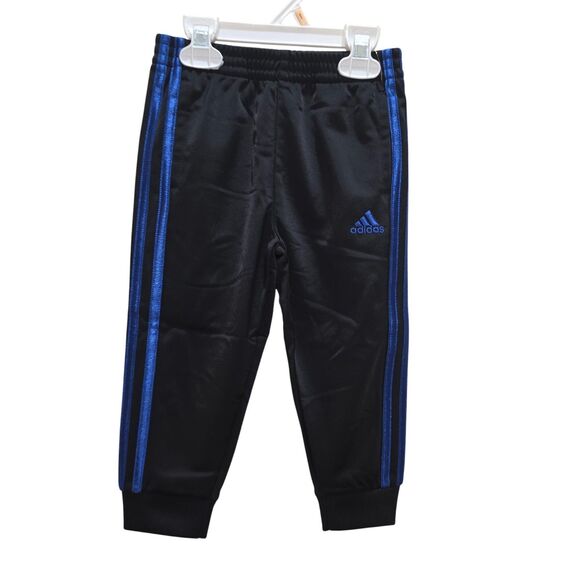 Adidas Toddler Boys 2T Black Track Pants Blue Stripe Athletic Joggers NWT - Picture 7 of 10